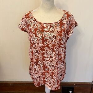 Fortune + Ivy burnt orange floral mixed media short sleeve blouse Size XS NWOT
